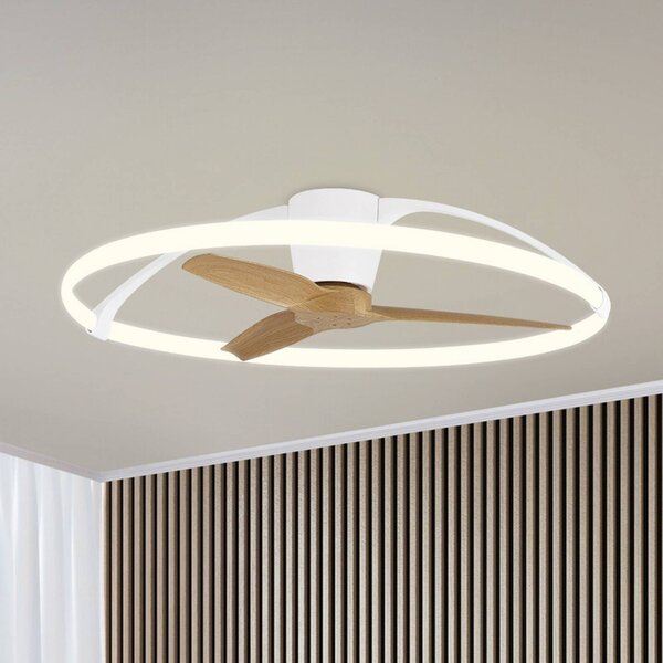 Mantra Iluminación Ventilatore da soffitto LED intelligente Nepal, bianco/faggio, CC, silenzioso dimmerabile, Legno chiaro, Soggiorno / Sala da pranzo, Metallo, Moderno