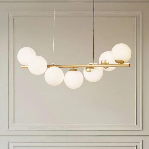 Lampada a sospensione in vetro Isandro Lucande, dimmerabile, Ottone / Oro, Soggiorno / Sala da pranzo, Vetro, Design, Lampada a sospensione