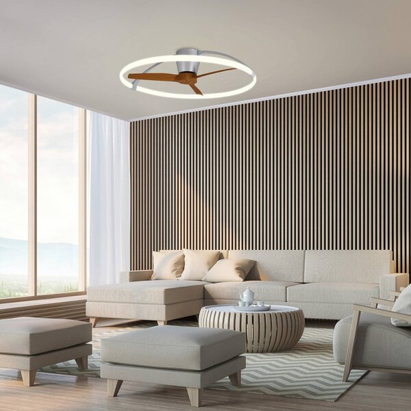 Mantra Iluminación Ventilatore da soffitto LED Nepal, argento/noce, CC, silenzioso dimmerabile, Legno scuro, Soggiorno / Sala da pranzo, Metallo, Moderno