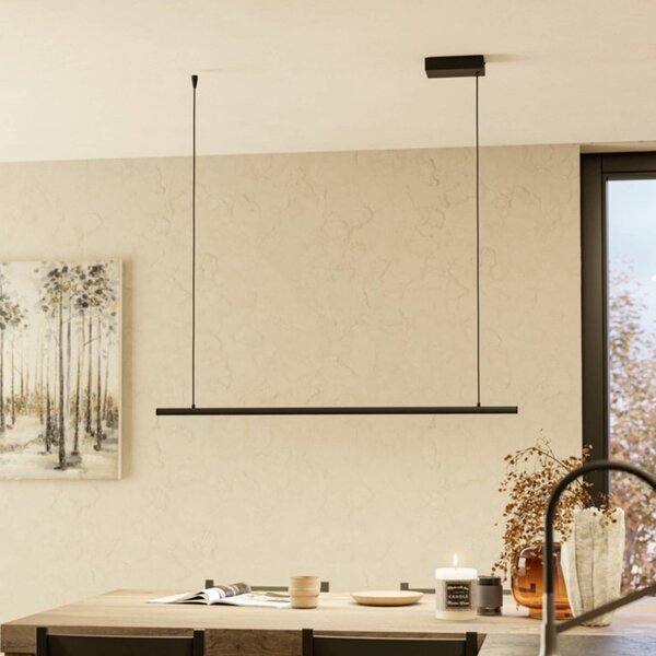 EGLO connect Lampada LED a sospensione intelligente FLATRON-Z, 101 cm, nera dimmerabile, Nero, Soggiorno / Sala da pranzo, Metallo, Lampada a sospensione