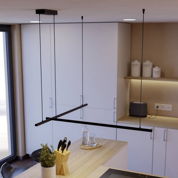 EGLO connect Lampada LED a sospensione intelligente FLATRON-Z, 150 cm, nera dimmerabile, Nero, Soggiorno / Sala da pranzo, Metallo, Lampada a sospensione