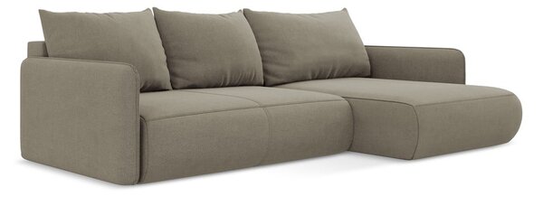 Divano angolare beige allungabile/con contenitore (con penisola a destra) Nanea – Makamii