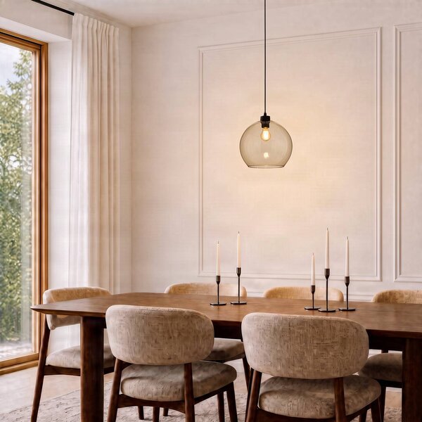 Lampada a sospensione in vetro Cubus TK Lighting, dimmerabile, Crema / Ambra, Soggiorno / Sala da pranzo, Vetro, Moderno, Lampada a sospensione
