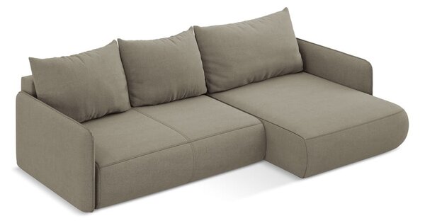 Divano angolare beige allungabile/con contenitore (con penisola a destra) Nanea – Makamii