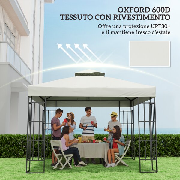 Outsunny Copertura per Gazebo da Giardino 3x3m UPF30+ a 2 Livelli in Poliestere Grigio Chiaro | Aosom Italy