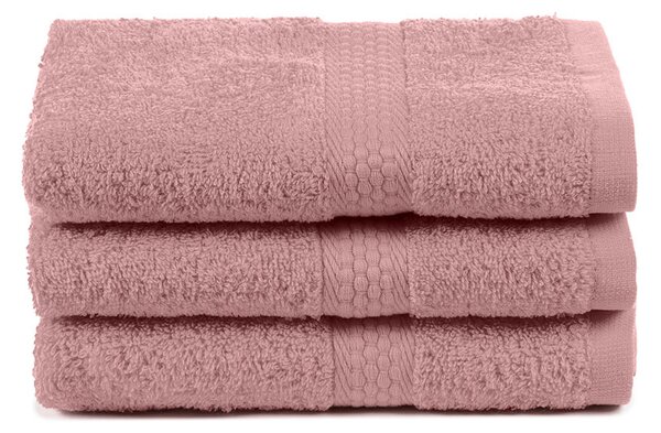 Asciugamano Ospite In Cotone Minorca 3 Pezzi Spugnissima Tinta Unita Rosa Caleffi