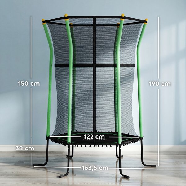 HOMCOM Trampolino Elastico per Bambini 3-10 Anni con Ingresso a Cerniera e Pali Imbottiti, Ø163.5x190 cm, Verde