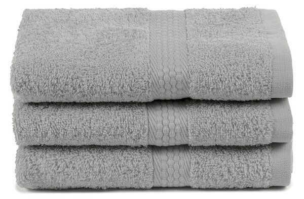Asciugamano Ospite In Cotone Minorca 3 Pezzi Spugnissima Tinta Unita Grigio Caleffi