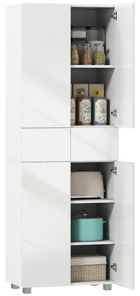 HOMCOM Dispensa Cucina con 4 Ante, 3 Ripiani Regolabili e Mensole a 5 Livelli in MDF e Truciolato, 60x35x170 cm, Bianco Lucido|Aosom