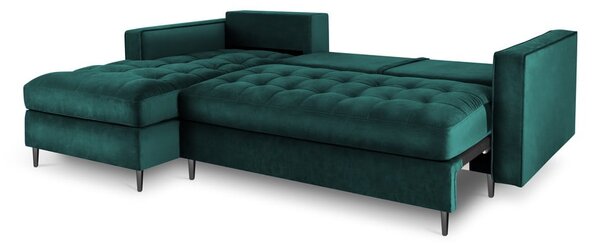 Divano letto angolare in velluto verde petrolio, angolo sinistro Santo - Milo Casa