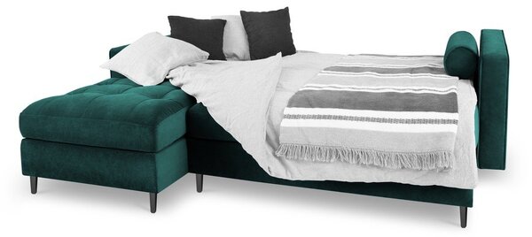 Divano letto angolare in velluto verde petrolio, angolo sinistro Santo - Milo Casa