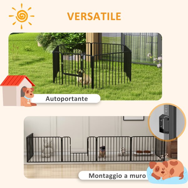 PawHut Recinto per Cani a 6 Pannelli Modulabili da Interno ed Esterno, in Acciaio, 164x83x60 cm, Nero|Aosom