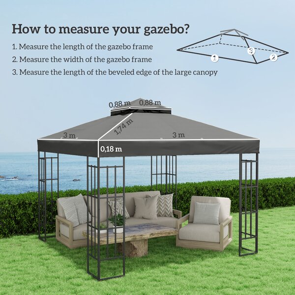 Outsunny Copertura per Gazebo da Giardino 3x3m UPF30+ a 2 Livelli in Poliestere Grigio Scuro | Aosom Italy