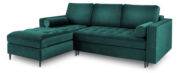 Divano letto angolare in velluto verde petrolio, angolo sinistro Santo - Milo Casa