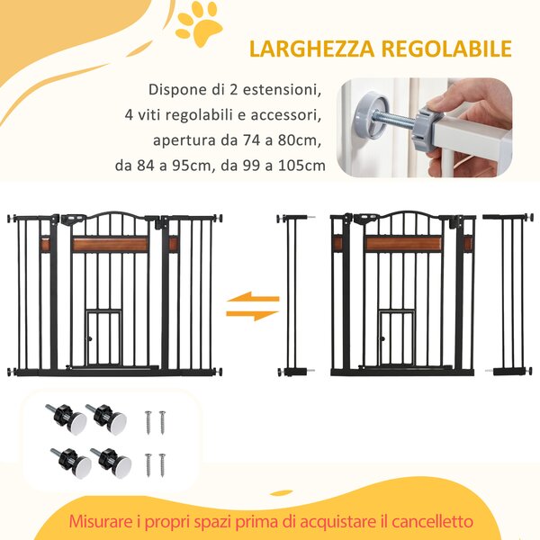 PawHut Cancelletto per Cani di Taglia Media e Piccola con Chiusura Automatica, 74-105x76.2 cm, Nero | Aosom Italy