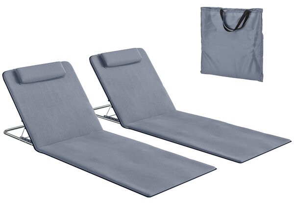 Outsunny Set 2 P.zi Materassini da Spiaggia Pieghevoli, Tappetini Portatili Schienale Regolabile e Borsa, 48x134x36-45cm|Aosom