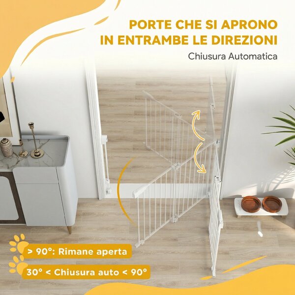 PawHut Cancelletto di Sicurezza per Cani, 74.5-111.5x74.5 cm, Scale, Chiusura Automatica, Apertura con Una Mano, Bianco | Aosom Italy