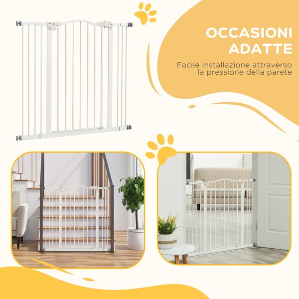 PawHut Cancellino per Cani Estensibile senza Viti, Porta a Chiusura Automatica, Larghezza Regolabile da 74-100 cm in Metallo, Bianco | Aosom Italy
