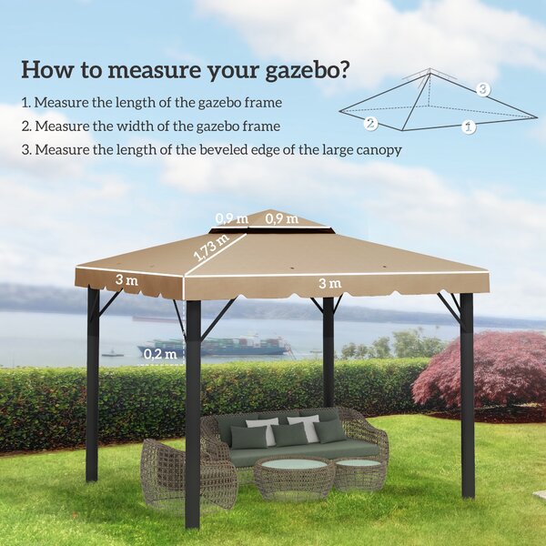 Outsunny Tetto per Gazebo 3x3 m a 2 Livelli con 8 Fori di Drenaggio in Poliestere Cachi | Aosom Italy
