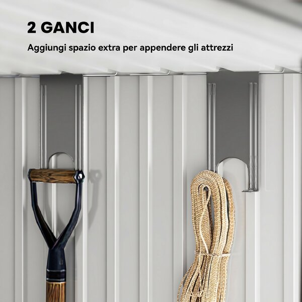 Outsunny Casetta da Giardino 2m² in Acciaio Zincato con Kit Fondazione, Prese d'Aria, Capanno da Giardino con Finestre Trasparente, Tetto Inclinato, Porta Scorrevole Bloccabile, 2 Ganci, Grigio Chiaro | Aosom Italy