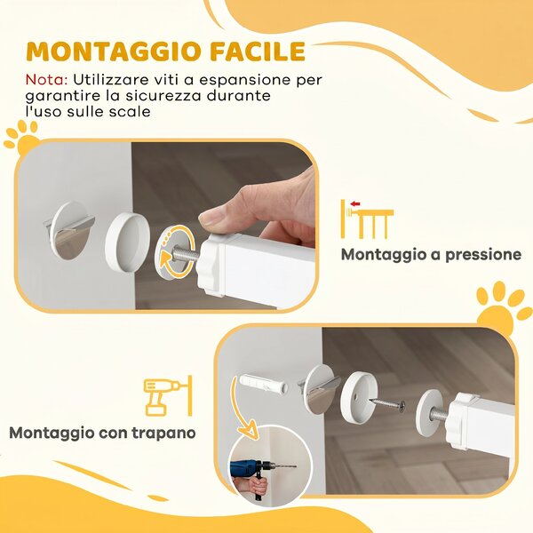 PawHut Cancelletto di Sicurezza per Cani in Acciaio e ABS, Estensibile 75-115cm per Scale e Porte, Bianco|Aosom