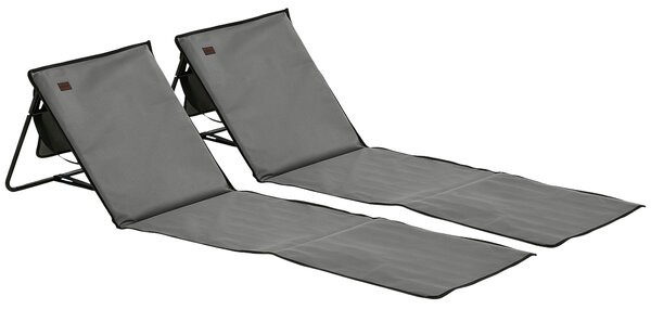 Outsunny Set 2 Sdraio da Spiaggia Pieghevoli e Regolabili con Tasca, in Acciaio e Poliestere, 142x51x40 cm, Grigio | Aosom Italy