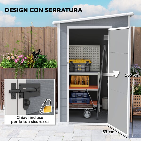Outsunny Capanno per Attrezzi con Finestra e Serratura, Casetta da Giardino in Alluminio e PP, Capanno Giardino, 122x149x192cm, Grigio | Aosom Italy