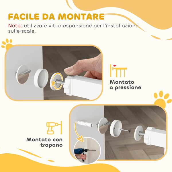 PawHut Cancelletto per Cani Estensibile e Regolabile per Scale e Porte, in Acciaio e ABS, 75-85x76 cm, Bianco | Aosom Italy