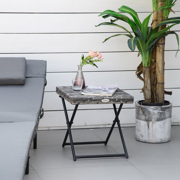 Outsunny Tavolino da Giardino Pieghevole Salvaspazio in Rattan Sintetico e Acciaio, 40x40x40cm, Grigio|Aosom