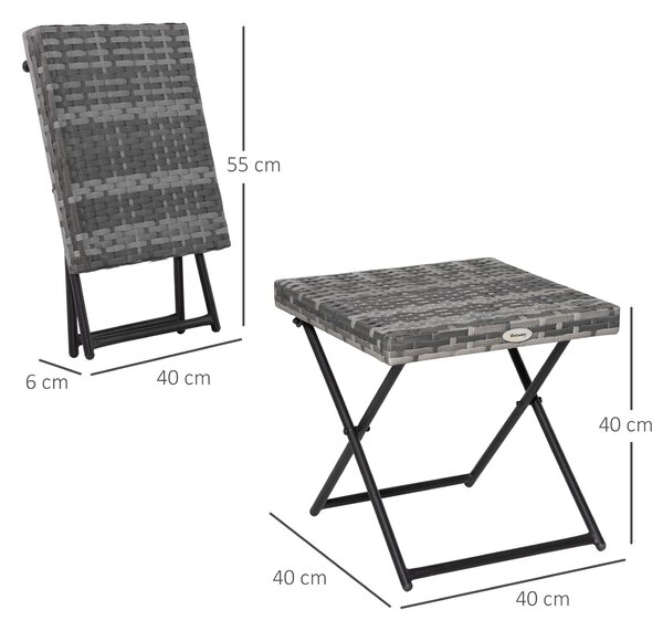 Outsunny Tavolino da Giardino Pieghevole Salvaspazio in Rattan Sintetico e Acciaio, 40x40x40cm, Grigio|Aosom
