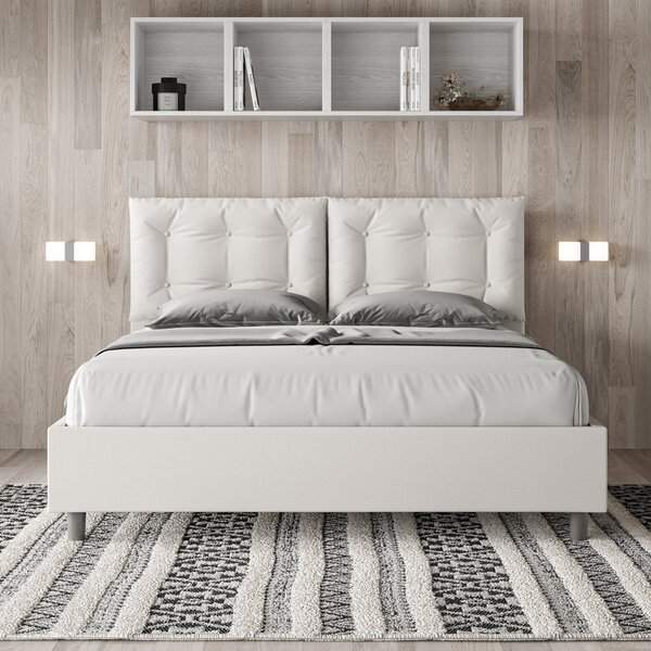Letto Sommier Similpelle Bianco – Giroletto, Contenitore o con Rete | ANNA 80x190 Singolo standard / Senza Rete