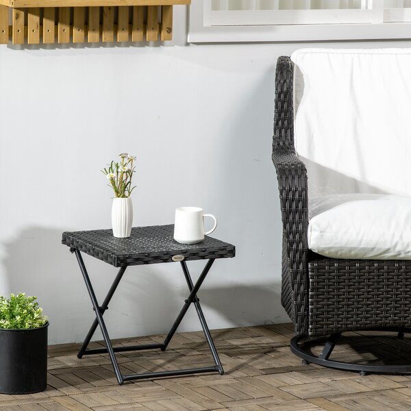Outsunny Tavolino da Giardino Pieghevole Salvaspazio in Rattan Sintetico e Acciaio, 40x40x40cm, Nero|Aosom