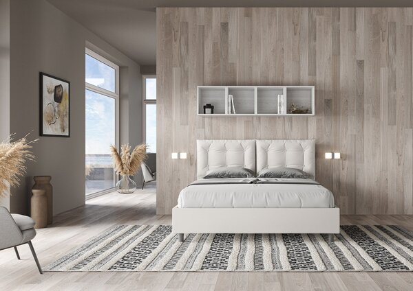 Letto Sommier Similpelle Bianco – Giroletto, Contenitore o con Rete | ANNA 80x190 Singolo standard / Senza Rete
