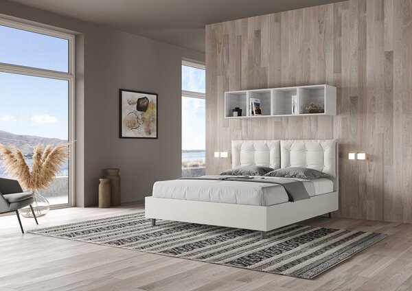 Letto Sommier Similpelle Bianco – Giroletto, Contenitore o con Rete | ANNA 80x190 Singolo standard / Senza Rete