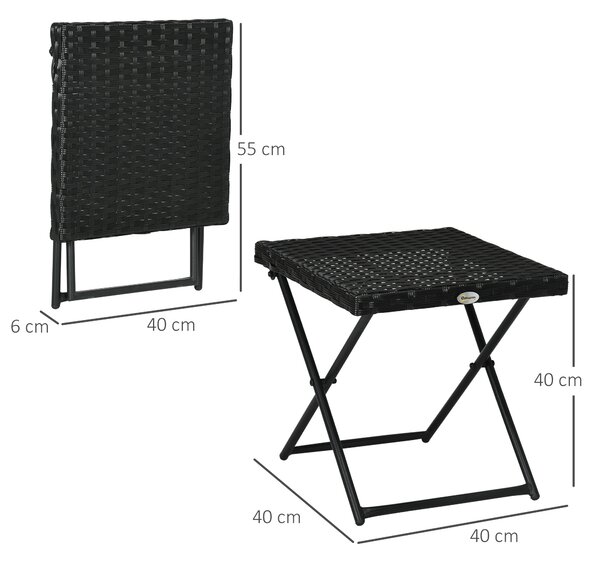 Outsunny Tavolino da Giardino Pieghevole Salvaspazio in Rattan Sintetico e Acciaio, 40x40x40cm, Nero|Aosom