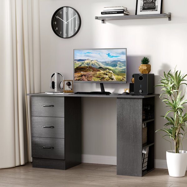 HOMCOM Scrivania Moderna in Legno con 3 Cassetti e 3 Ripiani per Camera e Ufficio, 120x49x72cm, Nero|Aosom