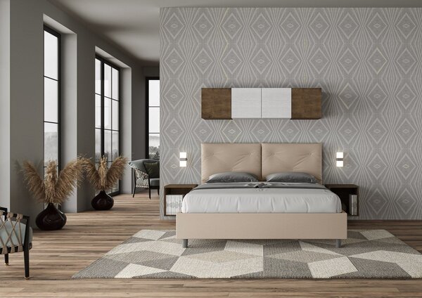 Letto Tessuto Tortora con Testata Rettangolare – Giroletto, Contenitore o con Rete | PIA 80x190 Singolo standard / Senza Rete