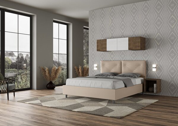 Letto Tessuto Tortora con Testata Rettangolare – Giroletto, Contenitore o con Rete | PIA 80x190 Singolo standard / Senza Rete
