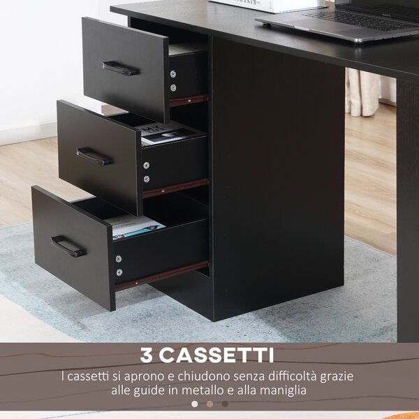 HOMCOM Scrivania Moderna in Legno con 3 Cassetti e 3 Ripiani per Camera e Ufficio, 120x49x72cm, Nero|Aosom