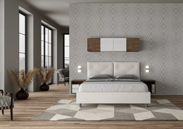 Letto Tessuto Bianco con Testata Rettangolare – Giroletto, Contenitore o con Rete | PIA 80x190 Singolo standard / Senza Rete