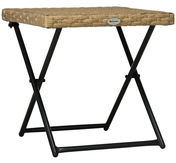 Outsunny Tavolino da Giardino Pieghevole Salvaspazio in Rattan Sintetico e Acciaio, 40x40x40cm, Colore Vimini