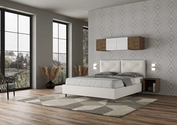 Letto Tessuto Bianco con Testata Rettangolare – Giroletto, Contenitore o con Rete | PIA 80x190 Singolo standard / Senza Rete