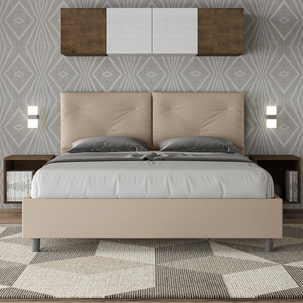 Letto Tessuto Tortora con Testata Rettangolare – Giroletto, Contenitore o con Rete | PIA 80x190 Singolo standard / Senza Rete