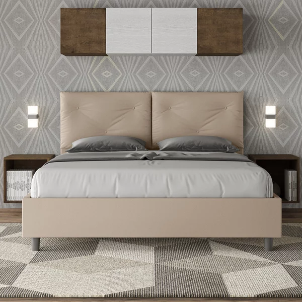 Letto Tessuto Tortora con Testata Rettangolare – Giroletto, Contenitore o con Rete | PIA 180x200 / Rete Contenitore