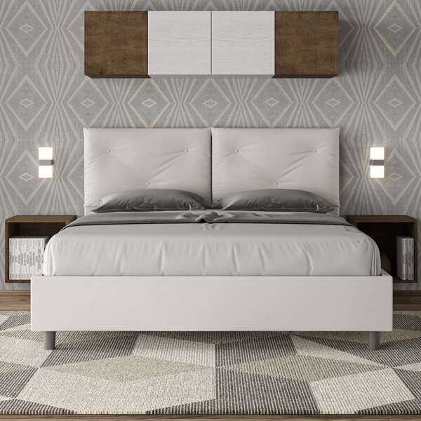 Letto Tessuto Bianco con Testata Rettangolare – Giroletto, Contenitore o con Rete | PIA 80x190 Singolo standard / Senza Rete