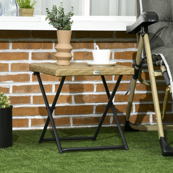Outsunny Tavolino da Giardino Pieghevole Salvaspazio in Rattan Sintetico e Acciaio, 40x40x40cm, Colore Vimini|Aosom