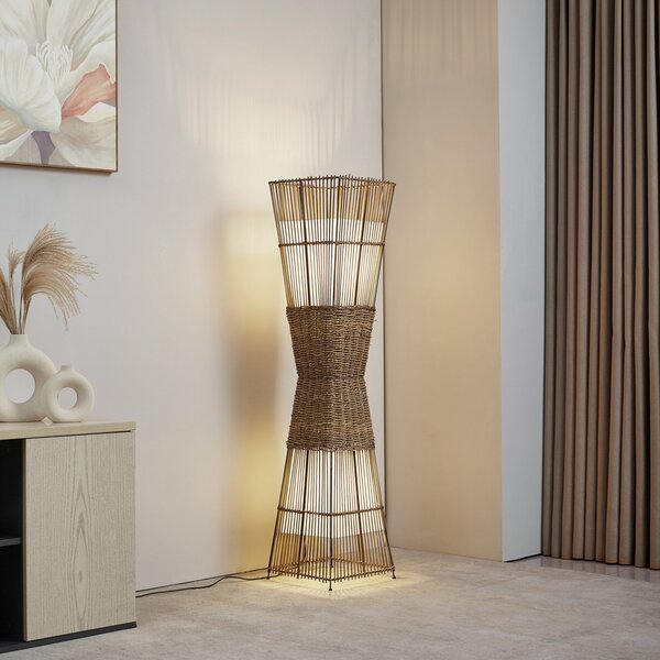 Lampada da terra Lindby, Jacinto, Legno, Soggiorno, Bambù, Boho