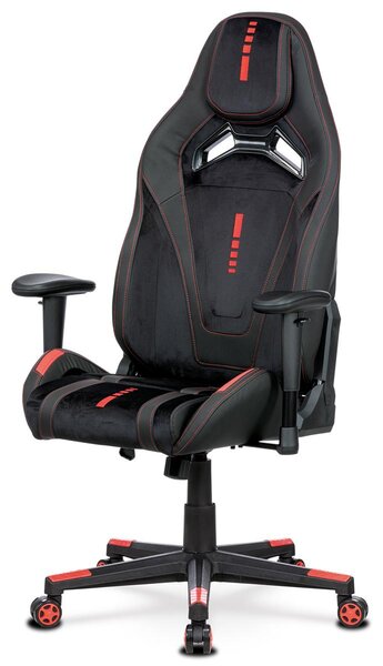 Sedia da gaming Autronic ERACER in tessuto di velluto nero e schienale con meccanismo a dondolo in ecopelle (KA-F07 RE)