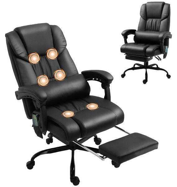 Sedia da ufficio Vinsetto ergonomica con funzione massaggio, poggiapiedi in Pelle finta nera