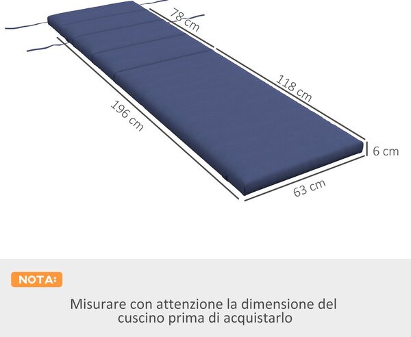 Outsunny Cuscino per Sdraio e Lettino Prendisole in Tessuto con Lacci di Fissaggio, Blu Scuro